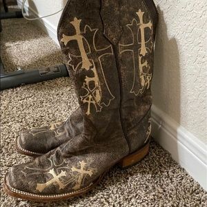 Circle G Womens Cross Embroidered Square Toe Western Boots Size 10